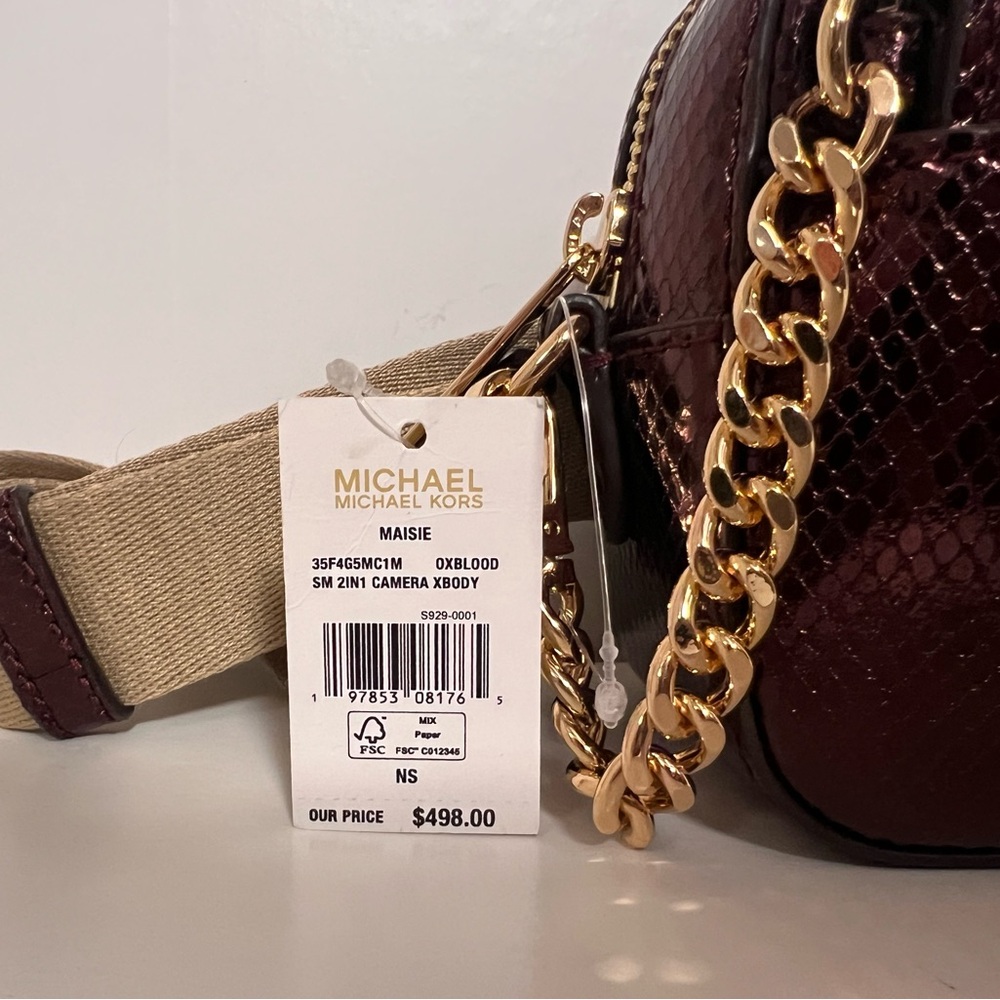 NWT Michael Kors Shimmering Burgundy Red “Oxblood” 2 in 1 Camera Crossbody Bag - Picture 3 of 6